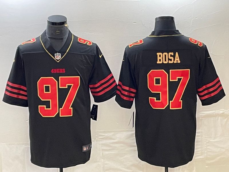 Men San Francisco 49ers #97 Bosa Black gold 2023 Nike Vapor Limited NFL Jersey style 1